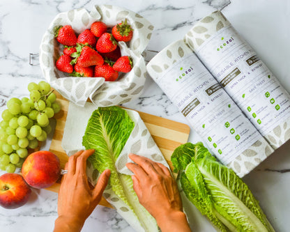 Ecozoi Bamboo Reusable Paper Towels for Kitchen, Tree-Free Rolls with Design, 4 Pack