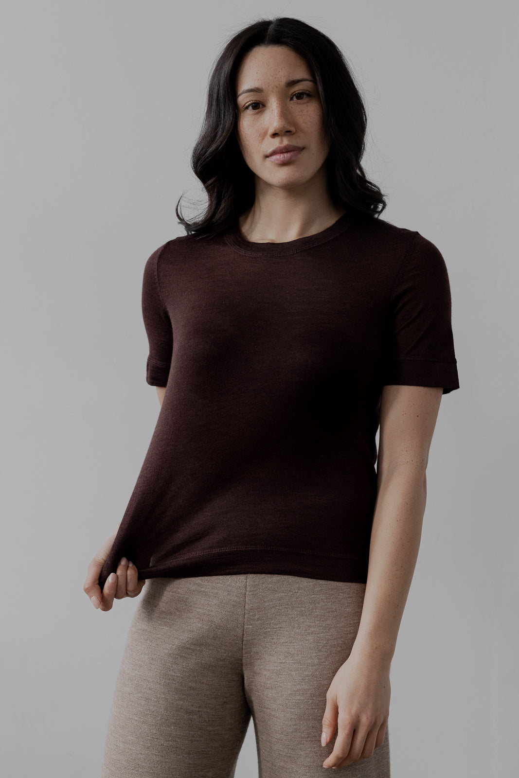 Crew Neck Sweater Tee - Mahogany