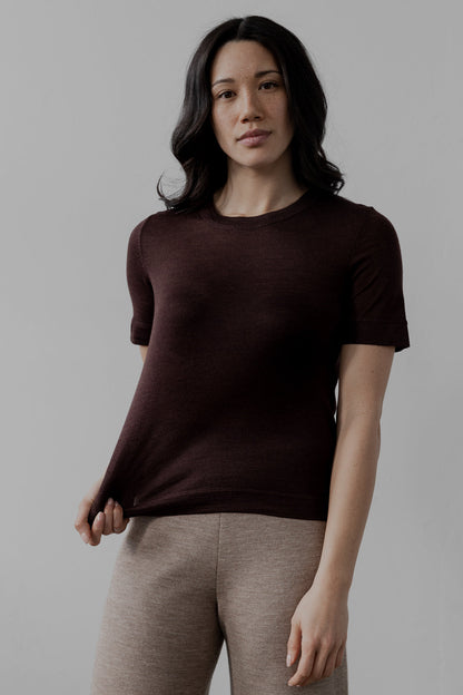 Crew Neck Sweater Tee - Mahogany