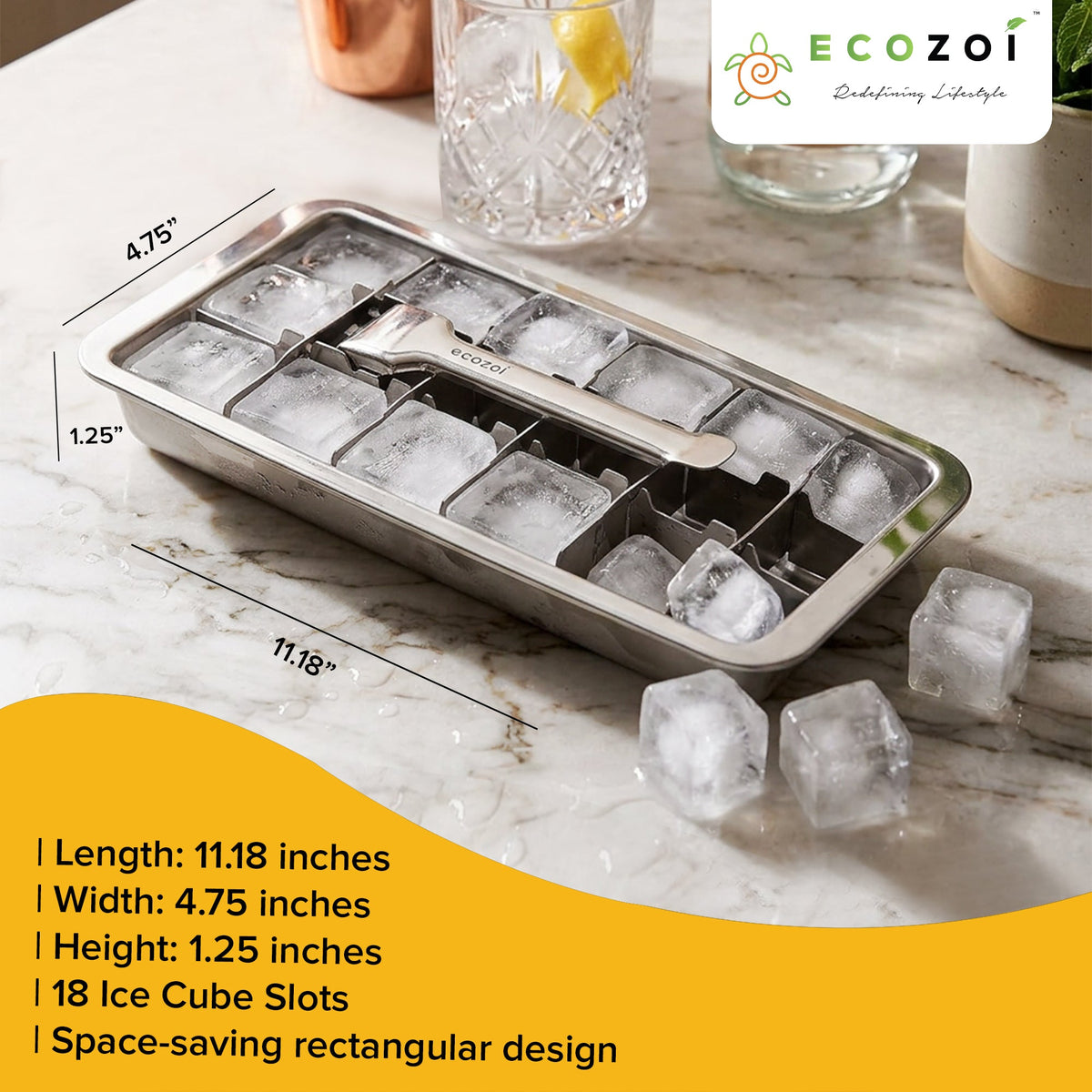Stainless Steel Ice Cube Tray with Easy Release Handle, Vintage Design