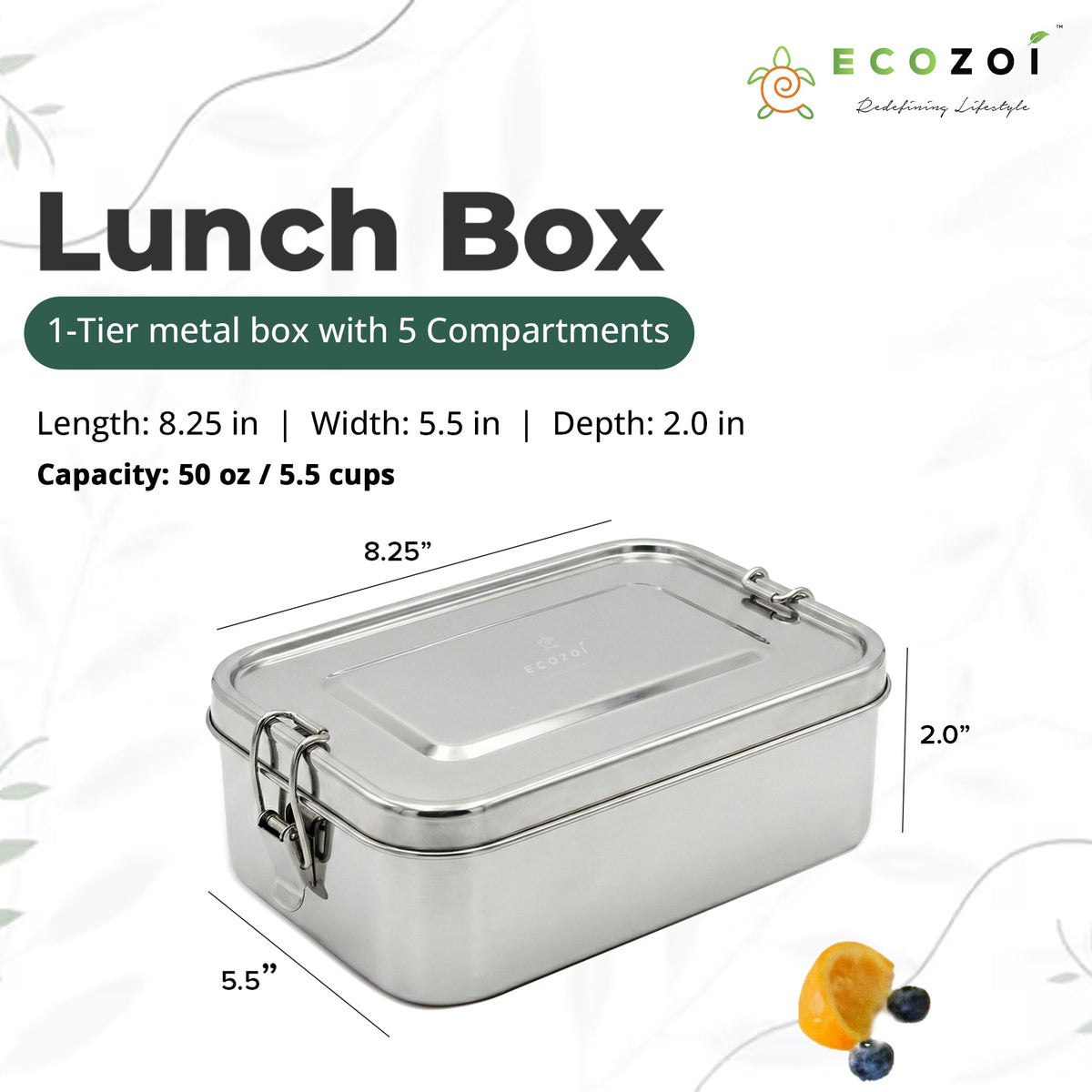 Stainless Steel Lunch Box, 5 Compartment, Leak Proof, 50 Oz