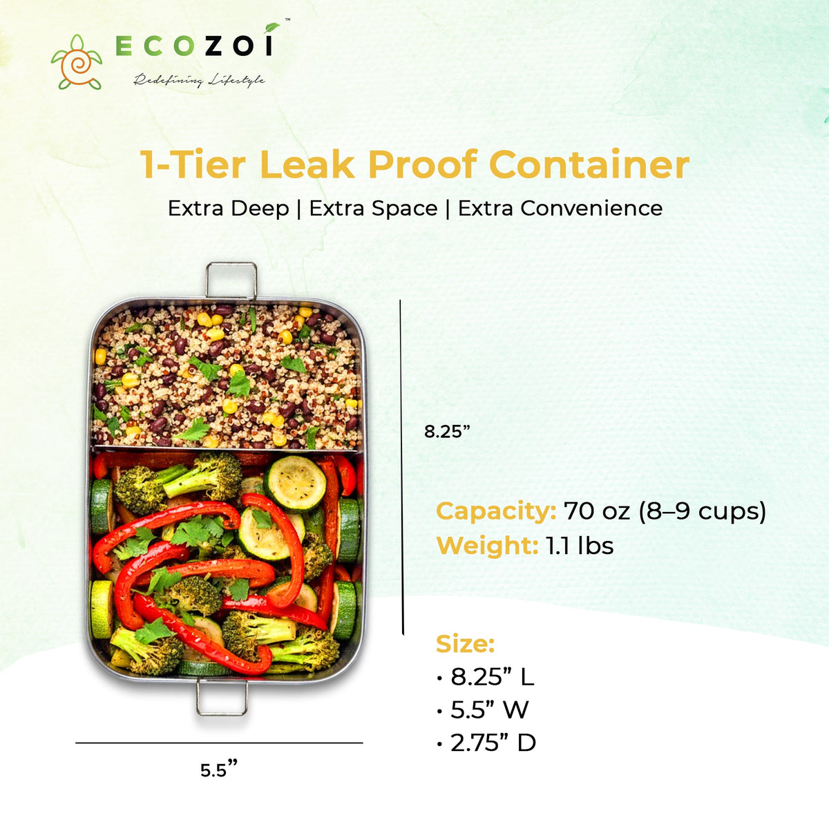 Stainless Steel Lunch Box, 2 Compartment Leak Proof, 50 Oz with Removable Divider