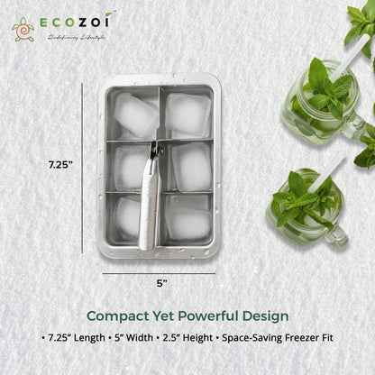 Ecozoi Stainless Steel Ice Cube Trays with Easy Release, 2 Pack, 12 Large Cubes