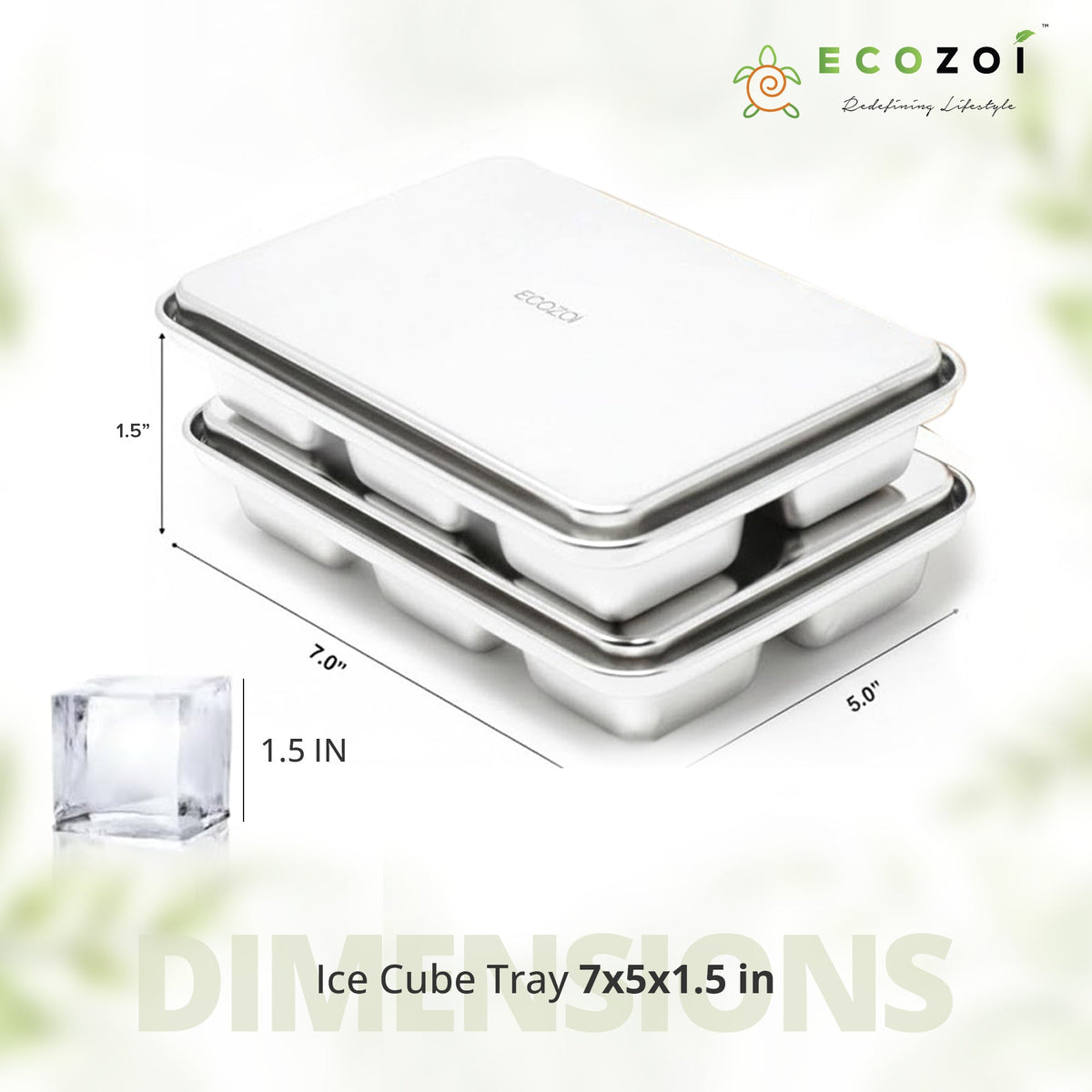STAINLESS STEEL ICE CUBE TRAYS, 12 Large Cubes, 2 PACK
