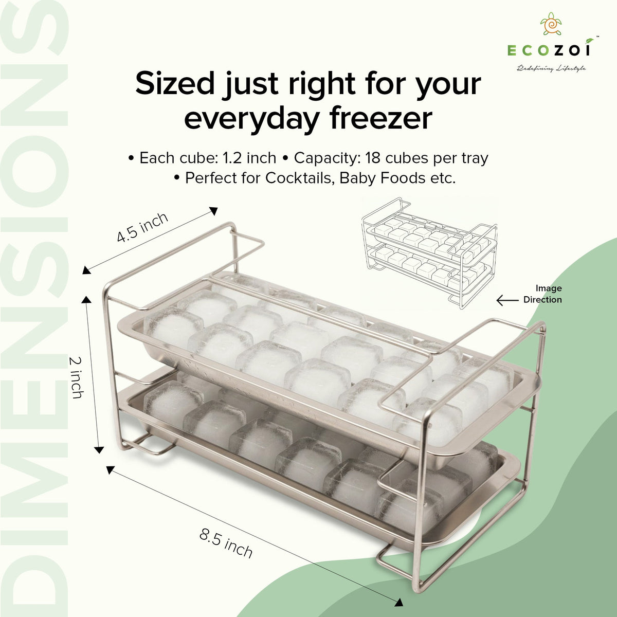 Stainless Steel Ice Cube Trays with Easy Release Handle, 2 Pack with Rack