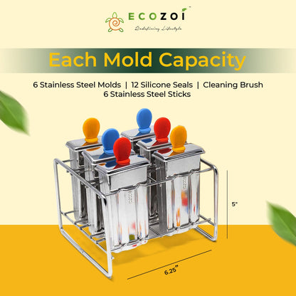 Stainless Steel Popsicle Molds and Rack, Square Shape, Steel Sticks