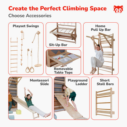 Wood and Hearts 3-in-1 Swedish Ladder Wall Gym for Kids 3+