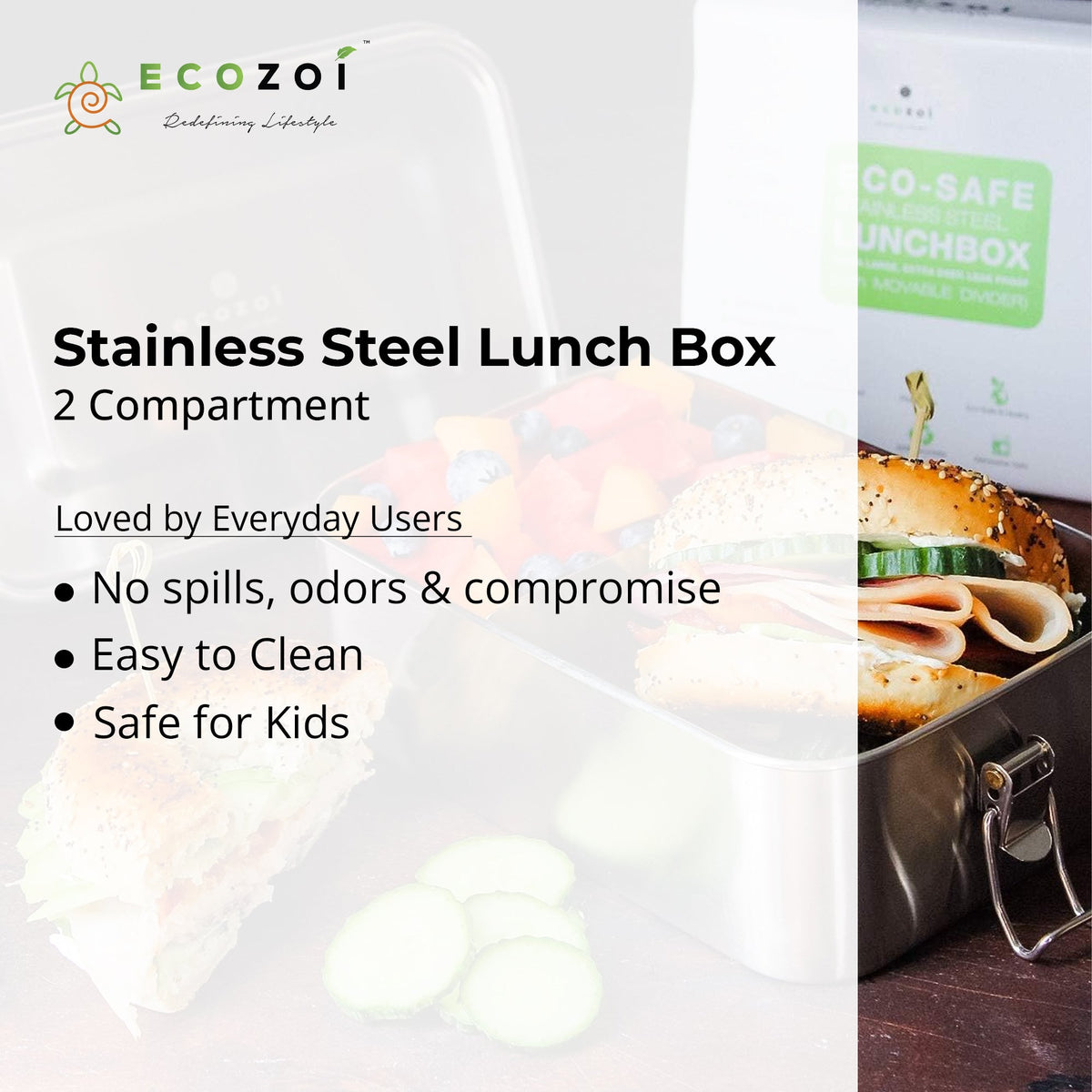 Stainless Steel Lunch Box, 2 Compartment Leak Proof, 50 Oz with Removable Divider