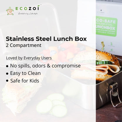 Stainless Steel Lunch Box, 2 Compartment Leak Proof, 50 Oz with Removable Divider