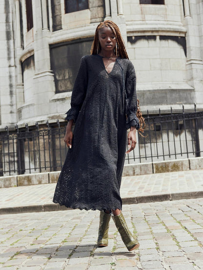 Penny Midi Dress - Black Crochet Lace