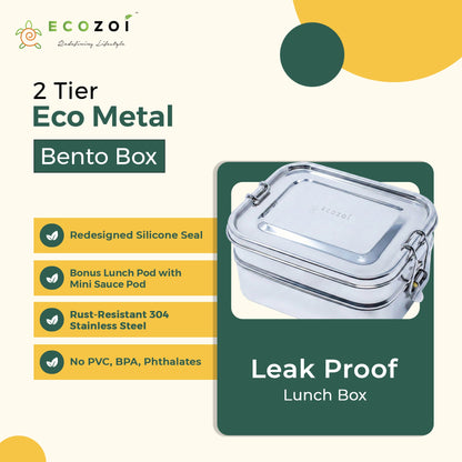 Stainless Steel Lunch Box, 2 Tier Leak Proof, 60 Oz