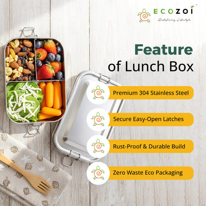 Stainless Steel Lunch Box, 3 Compartment Leak Proof, 50 Oz