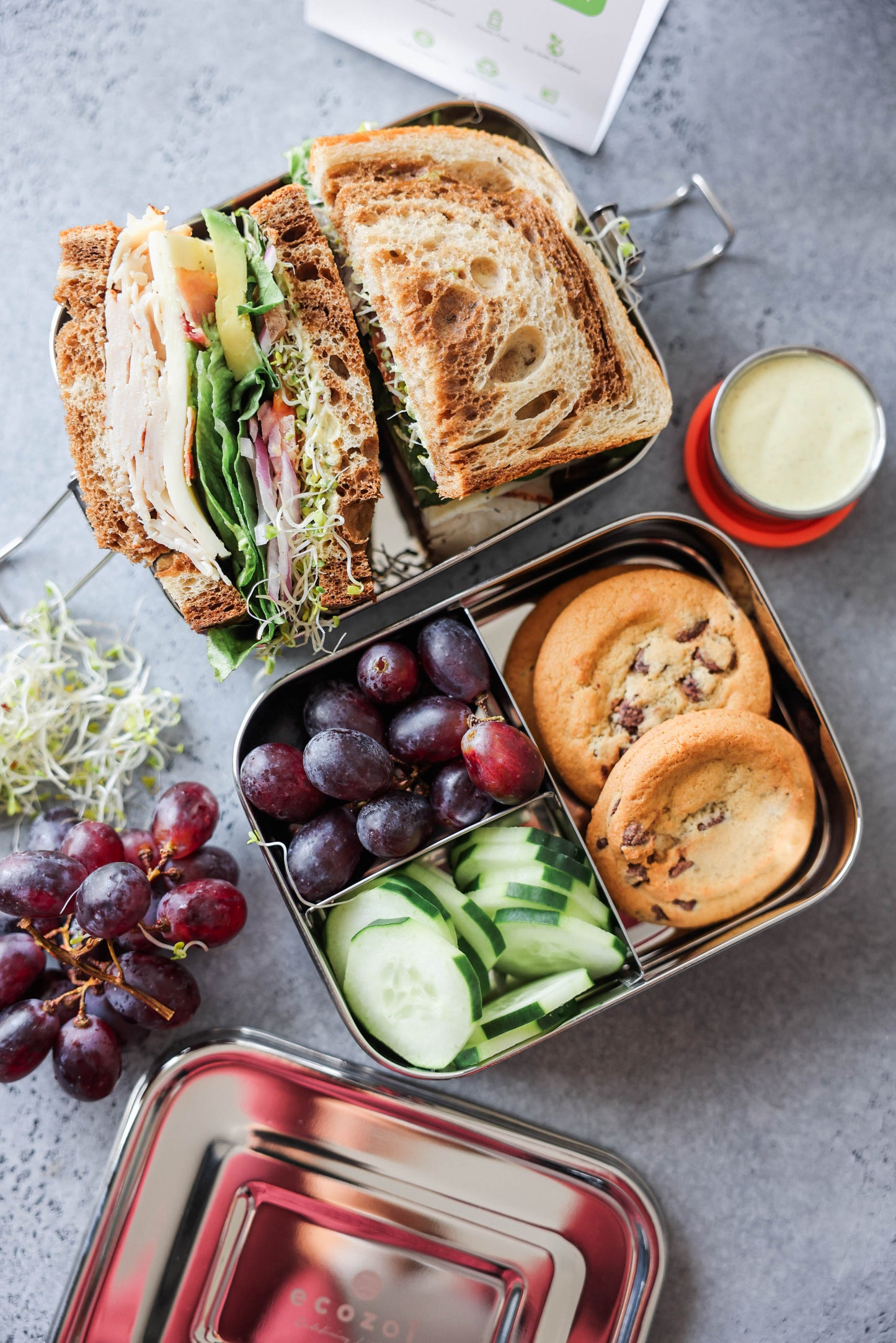 STAINLESS STEEL LUNCH BOX, 2 TIER Leak Proof, 3 COMPARTMENTS, 60 OZ