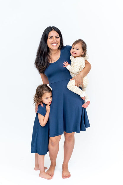Swirly Girl Short Sleeve Dress - Navy Blue