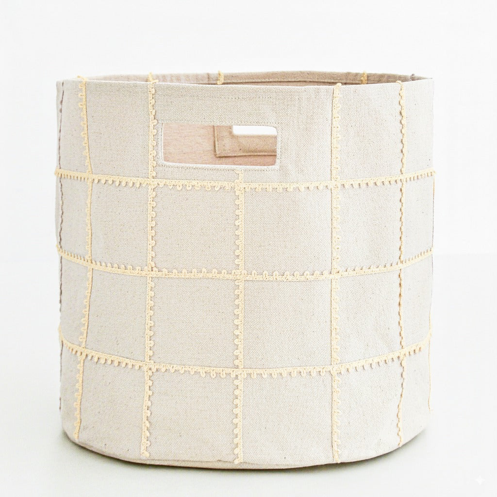 Handmade Canvas Storage Basket Mesh Lace - Blush Oat