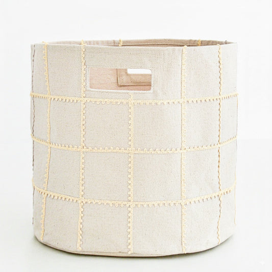 Handmade Canvas Storage Basket Mesh Lace - Blush Oat