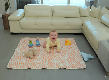 Organic Cotton Play Mat/Quilted Blanket - Safari Dream/Pink Pebbles Reversible