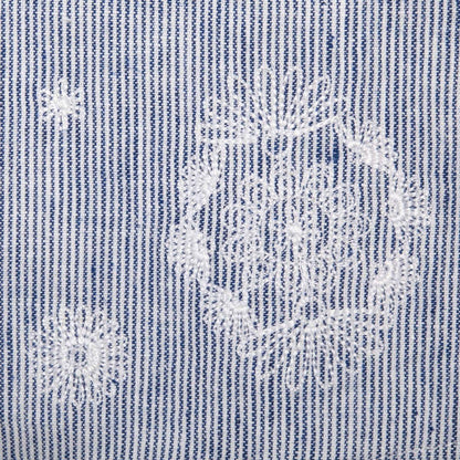 Fit and Flare Dress with Embroidered Hem - Blue Micro Stripe