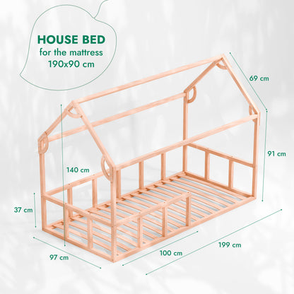 Twin Size Montessori House Bed for Kids with Fence