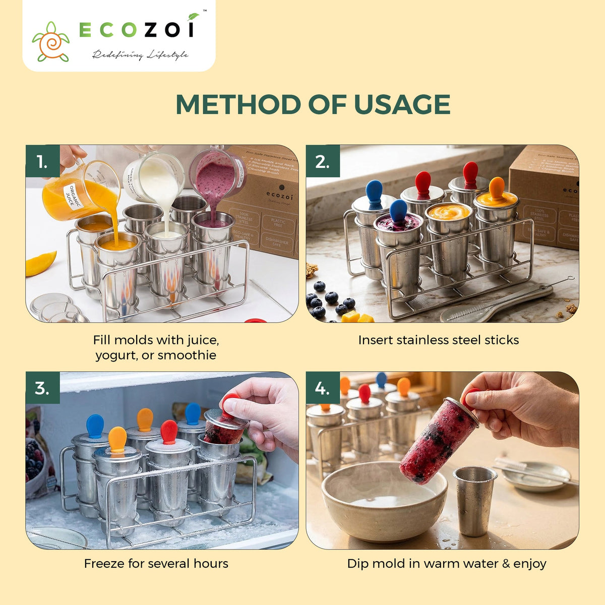 Stainless Steel Popsicle Molds, Round with Stainless Steel Sticks