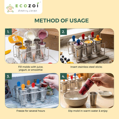 Stainless Steel Popsicle Molds, Round with Stainless Steel Sticks