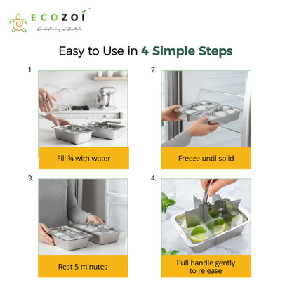 Ecozoi Stainless Steel Ice Cube Trays with Easy Release, 2 Pack, 12 Large Cubes