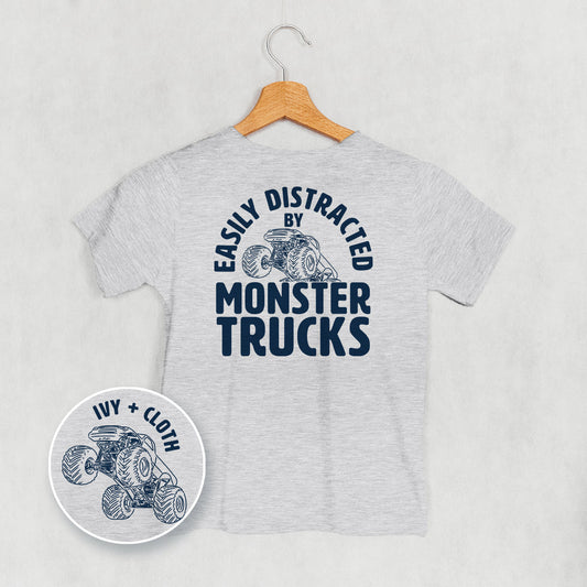 Easily Distracted By Monster Trucks (Kids Back Print)