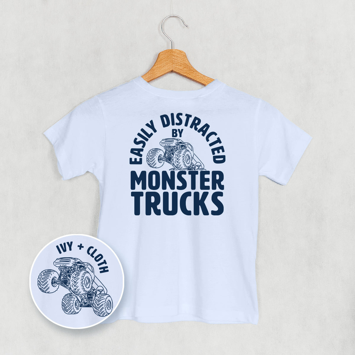 Easily Distracted By Monster Trucks (Kids Back Print)