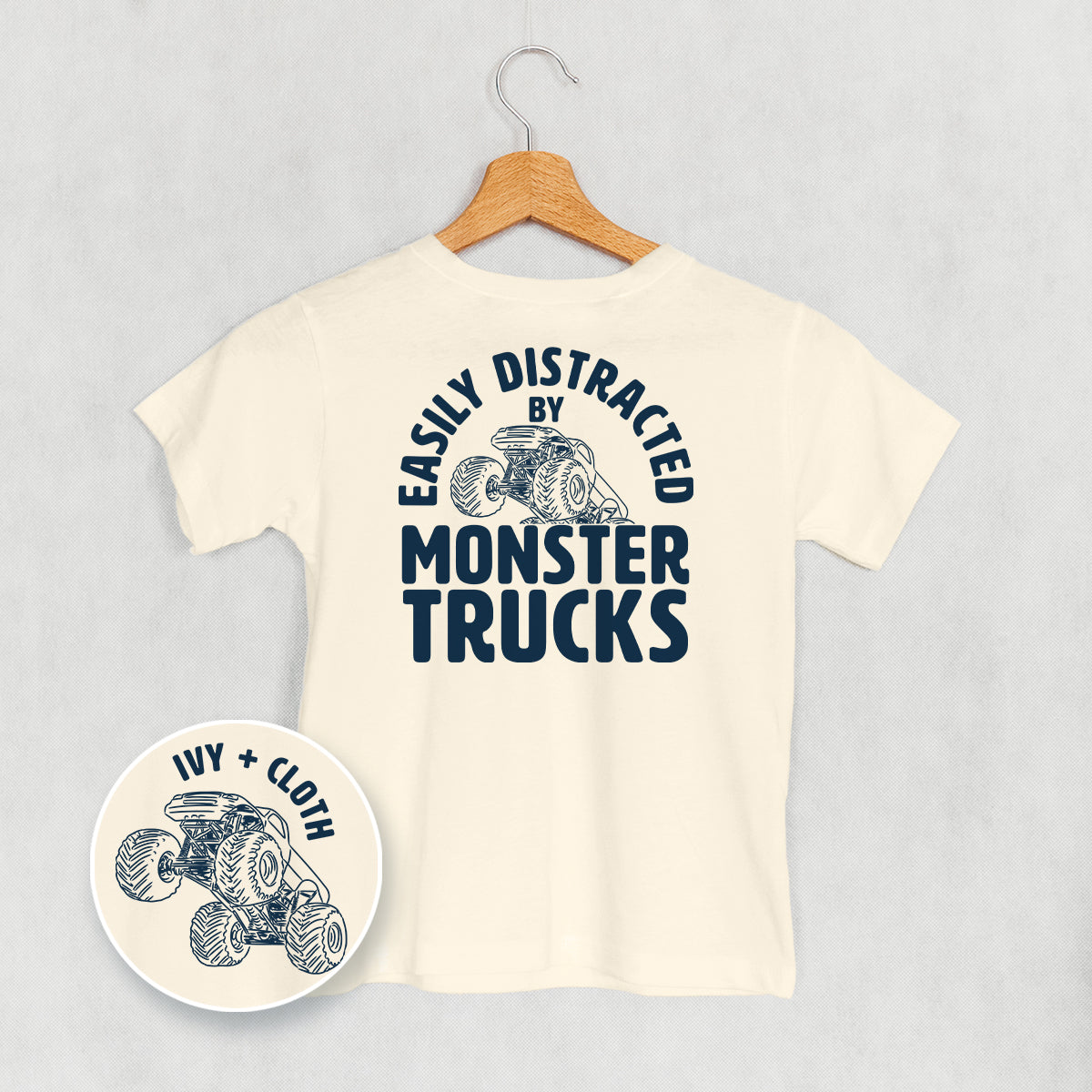 Easily Distracted By Monster Trucks (Kids Back Print)