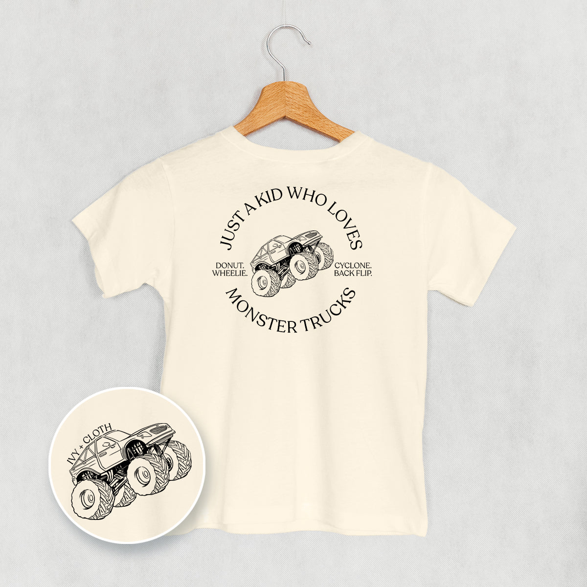 Just A Kid Who Loves Monster Trucks (Kids Back Print)