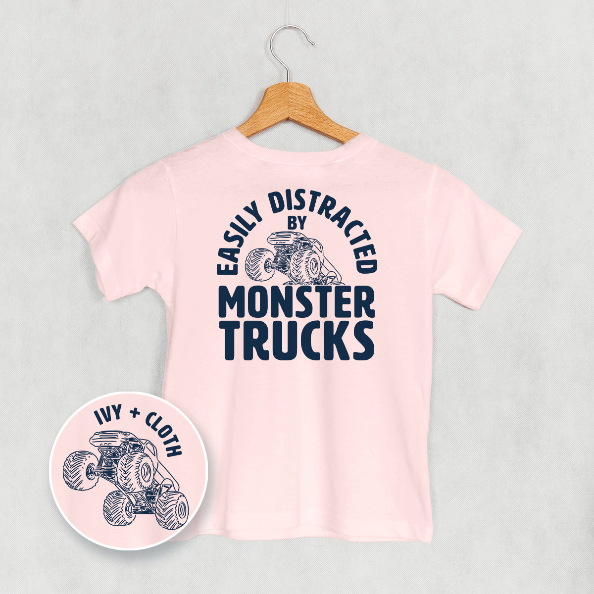 Easily Distracted By Monster Trucks (Kids Back Print)
