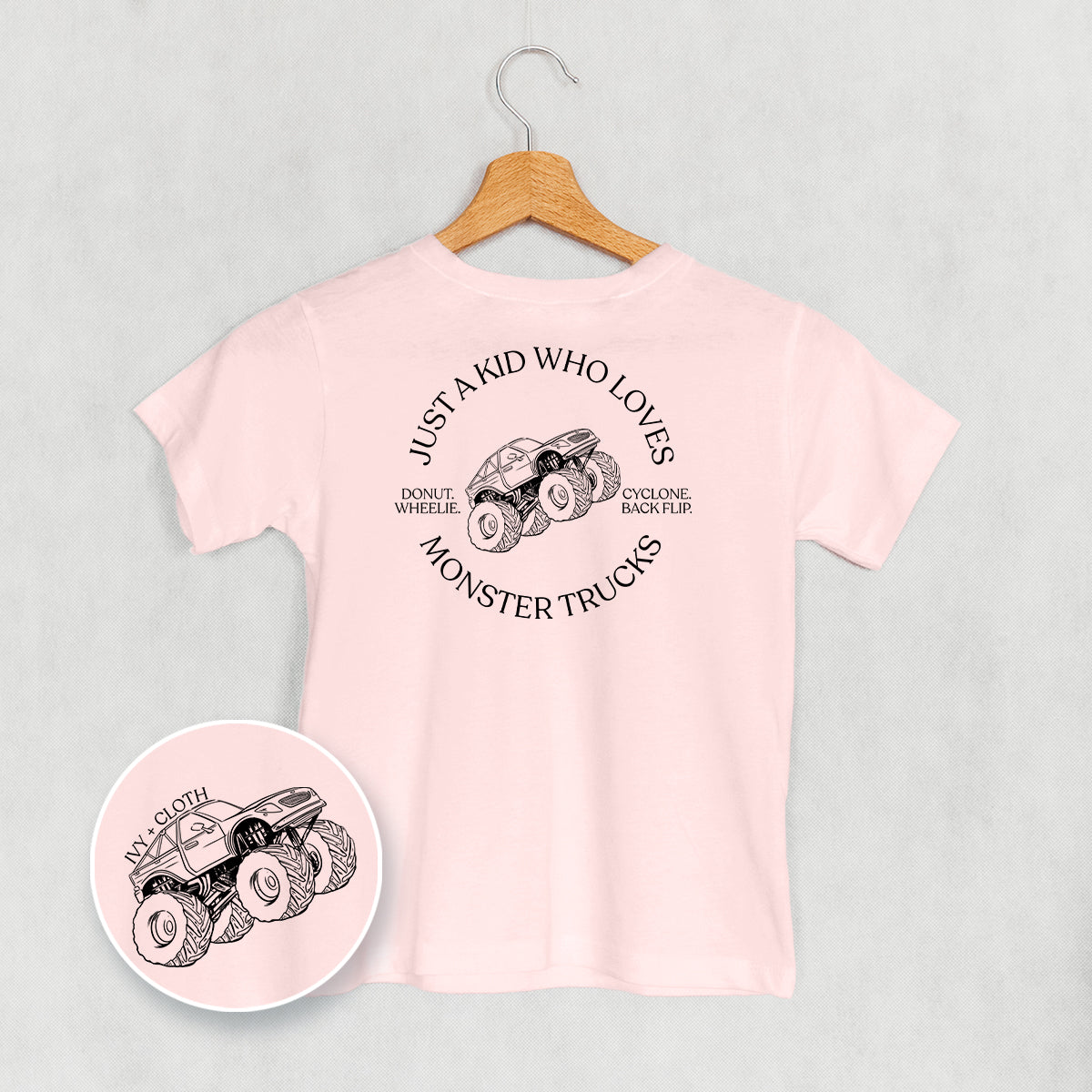 Just A Kid Who Loves Monster Trucks (Kids Back Print)