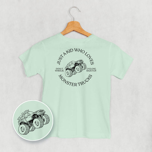 Just A Kid Who Loves Monster Trucks (Kids Back Print)