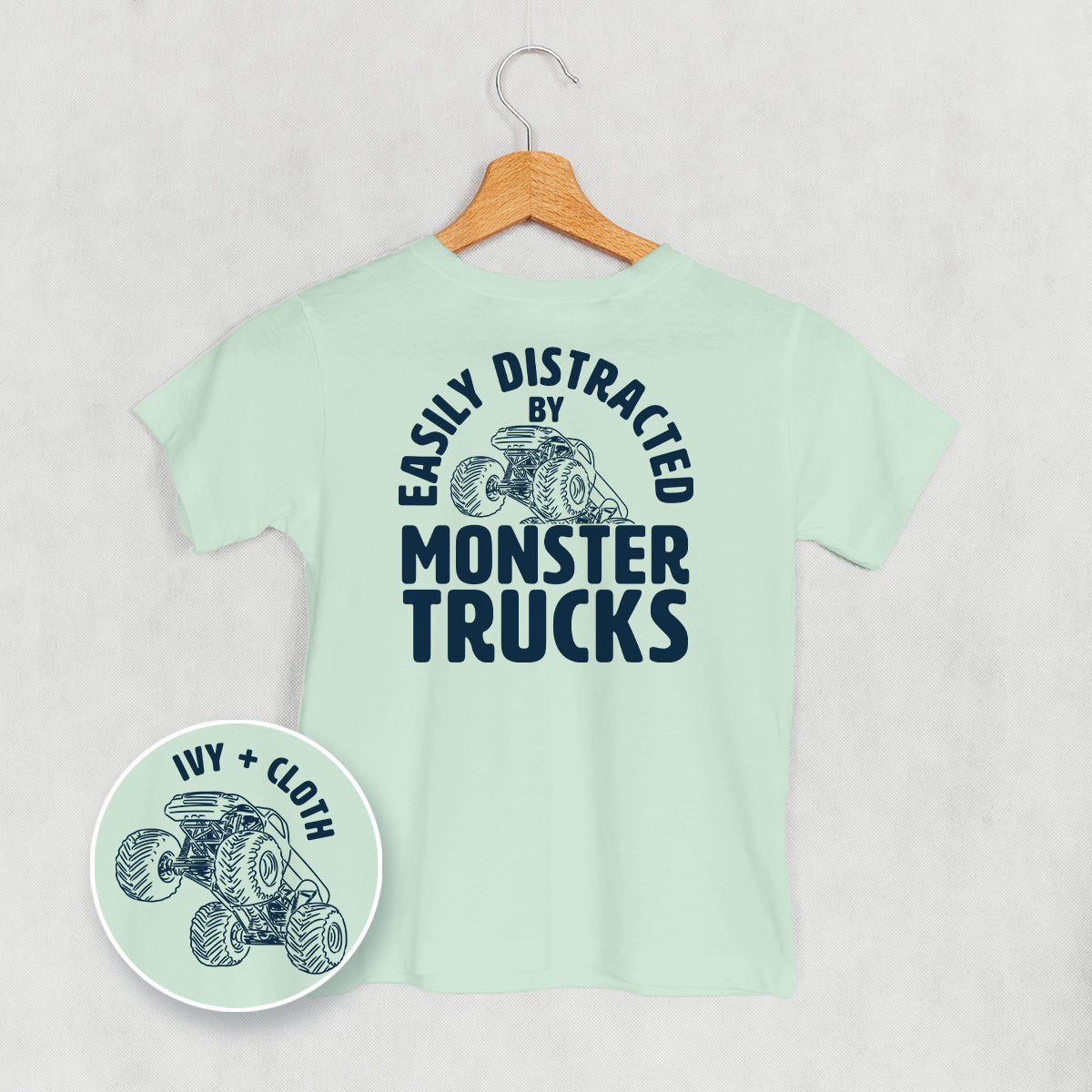 Easily Distracted By Monster Trucks (Kids Back Print)