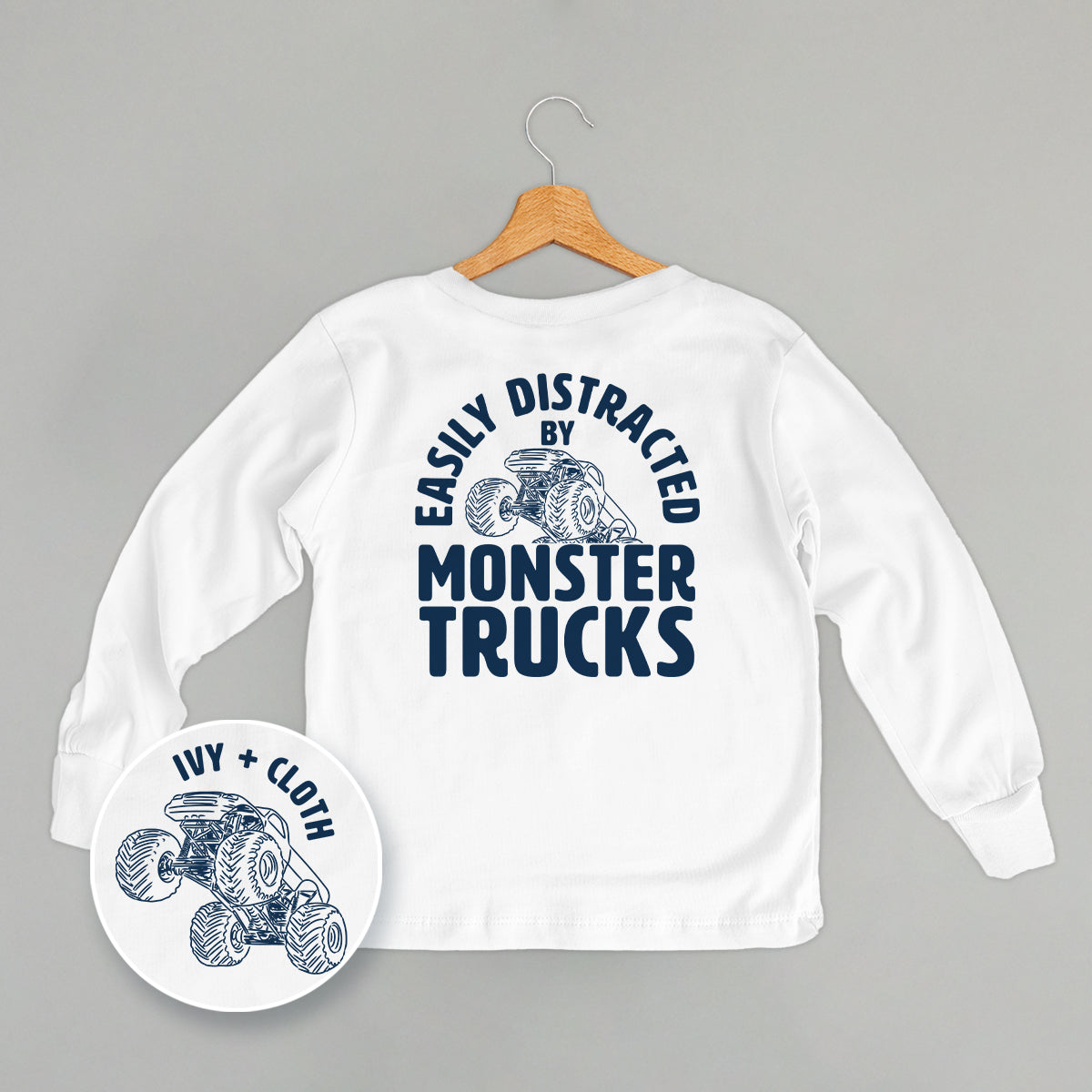 Easily Distracted By Monster Trucks (Kids Back Print)