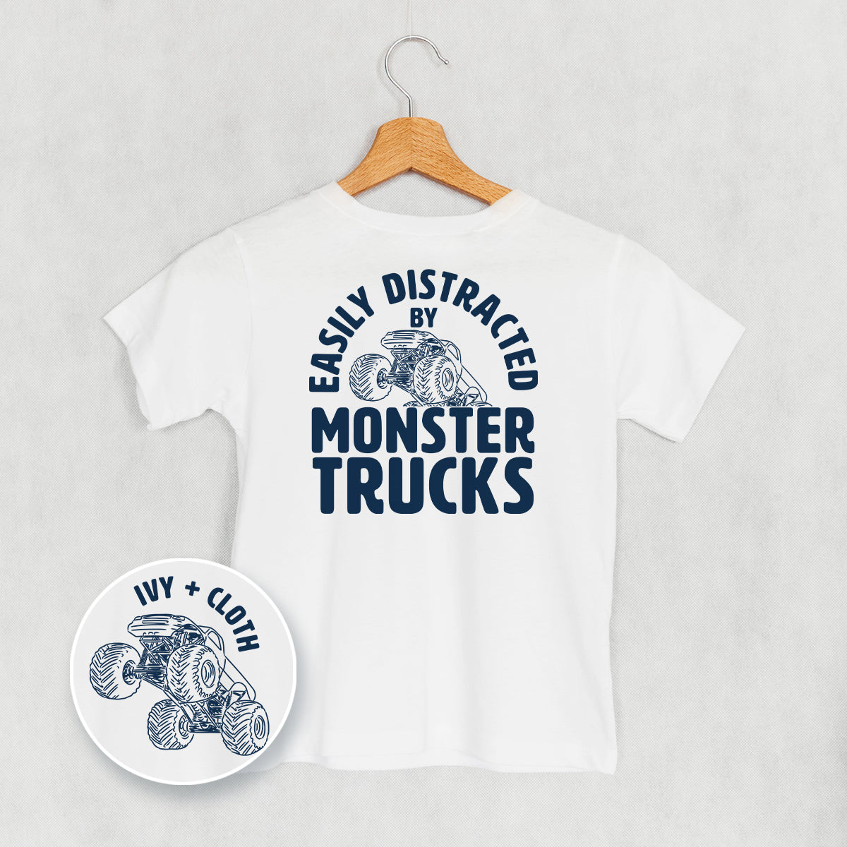 Easily Distracted By Monster Trucks (Kids Back Print)