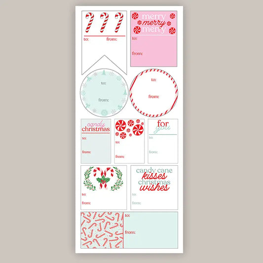 Peppermint Kisses Holiday Tags (Sticker Sheet)