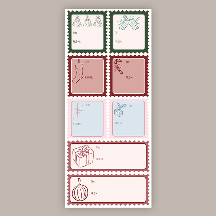 Christmas Stamp Holiday Tags (Sticker Sheet)