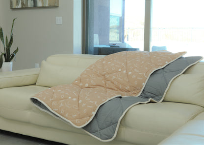 Organic Cotton Play Mat/Quilted Blanket - Solid Gray/Love Hazelnut Reversible