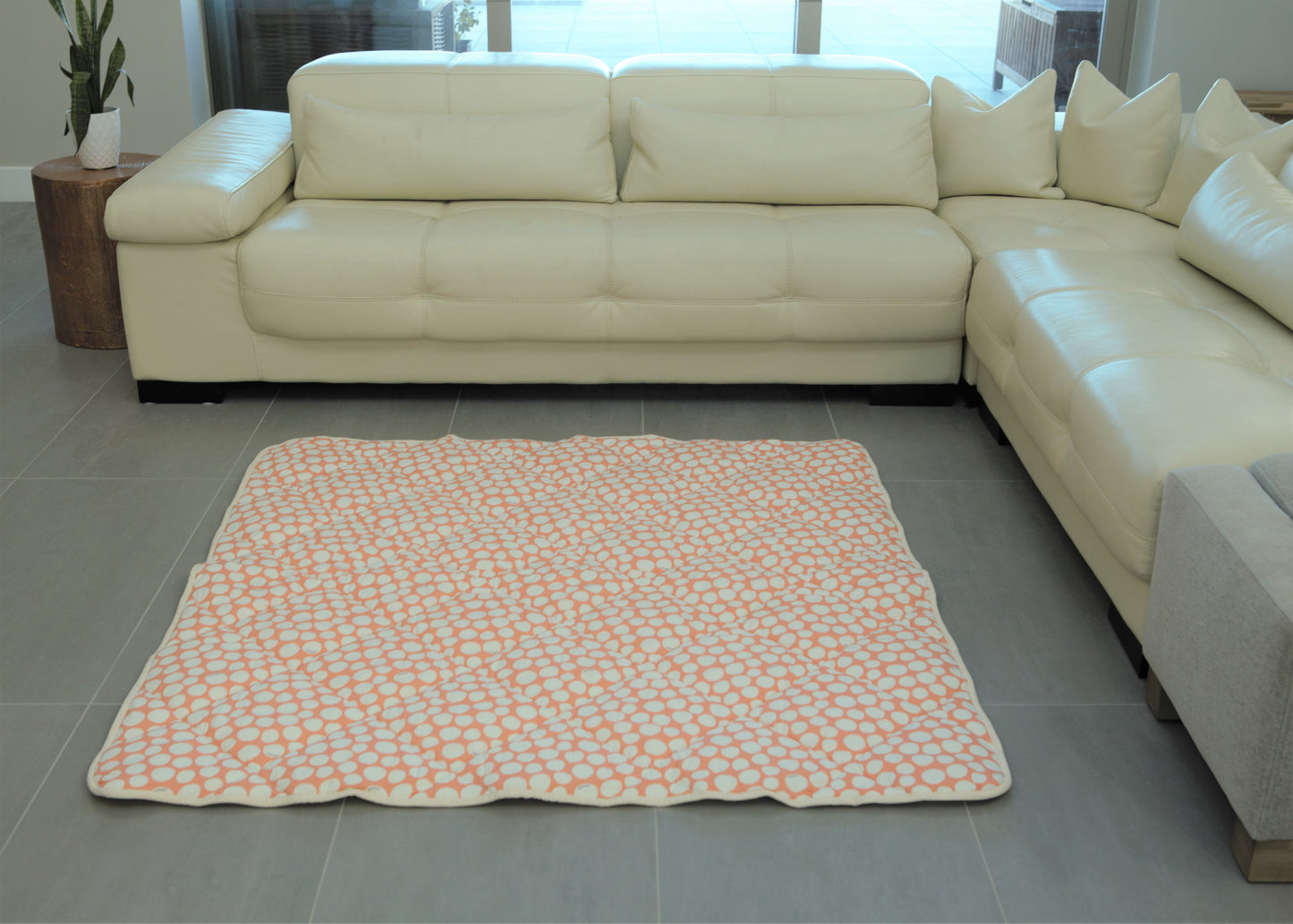 Organic Cotton Play Mat/Quilted Blanket - Safari Dream/Pink Pebbles Reversible