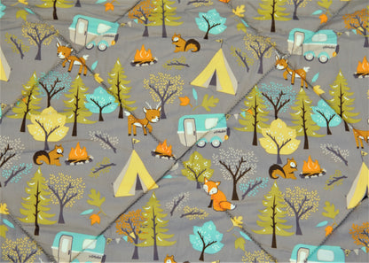 Organic Cotton Play Mat/Quilted Blanket - Forest Friends/Mint Pebbles Reversible
