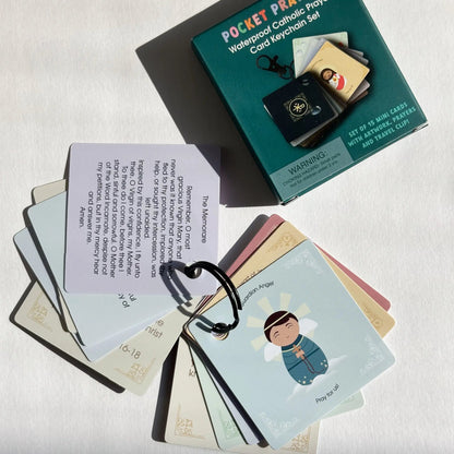 Pocket Prayers Waterproof Catholic Prayer Card Keychain Set