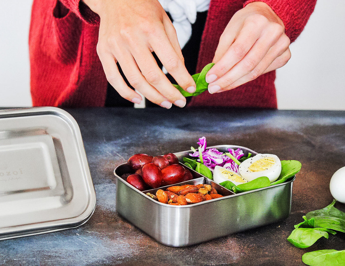 STAINLESS STEEL LUNCH BOX, 3 COMPARTMENT MICROWAVABLE, 24 OZ