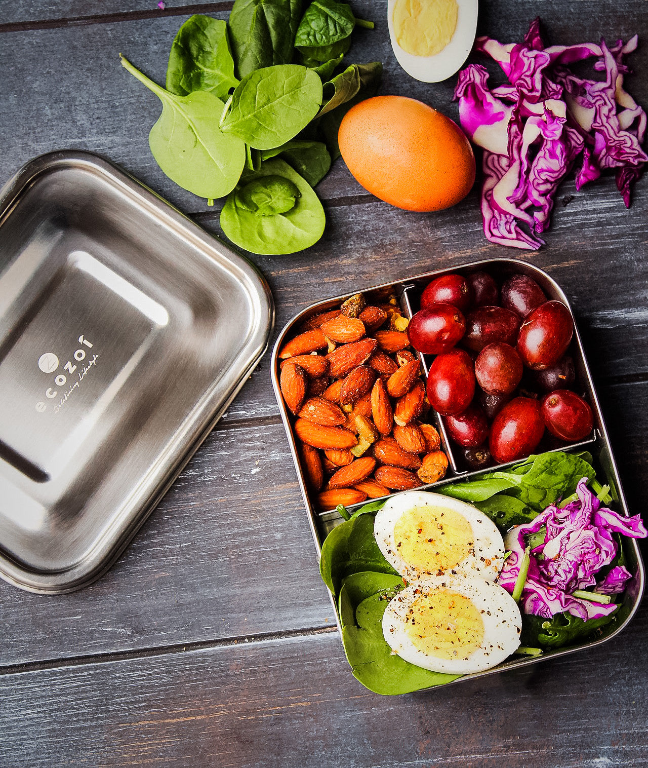 STAINLESS STEEL LUNCH BOX, 3 COMPARTMENT MICROWAVABLE, 24 OZ