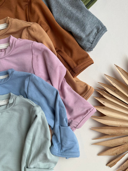 Long Sleeve Crew Neck Tee with Mittens | Baby & Toddler | Luxury Bamboo | Clay