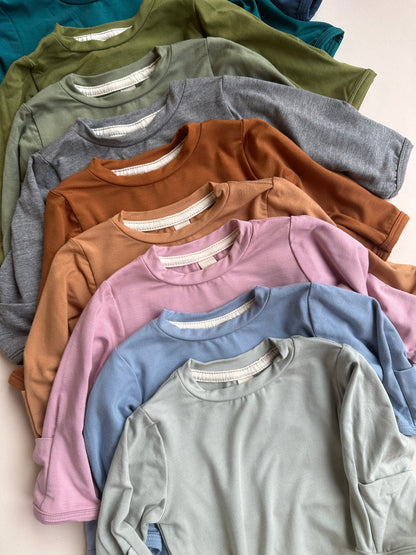 Long Sleeve Crew Neck Tee with Mittens | Baby & Toddler | Luxury Bamboo | Clay