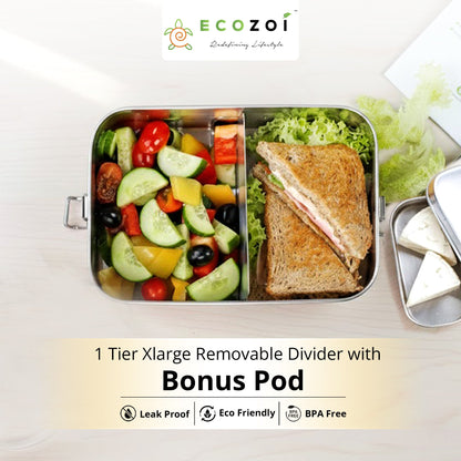 Stainless Steel Lunch Box, 2 Compartment Leak Proof, 50 Oz with Removable Divider