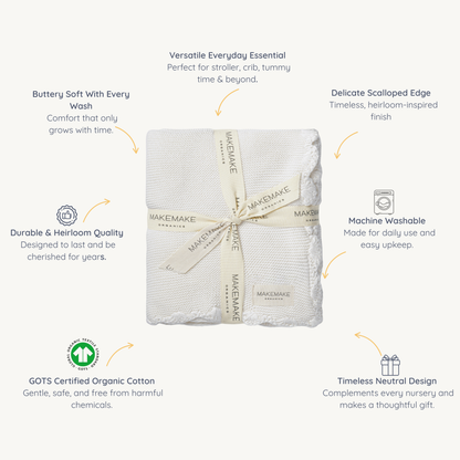 Organic Cotton Scalloped Baby Blanket - Ivory