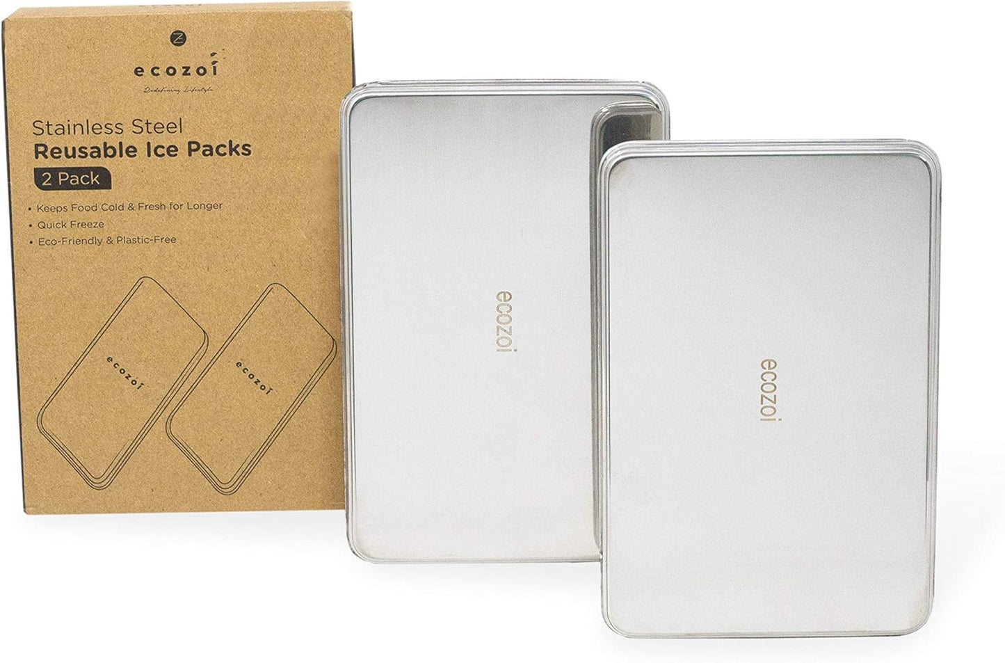 Stainless Steel Freezer PACKS FOR LUNCH Boxes and Lunch Bags, 2 Pack