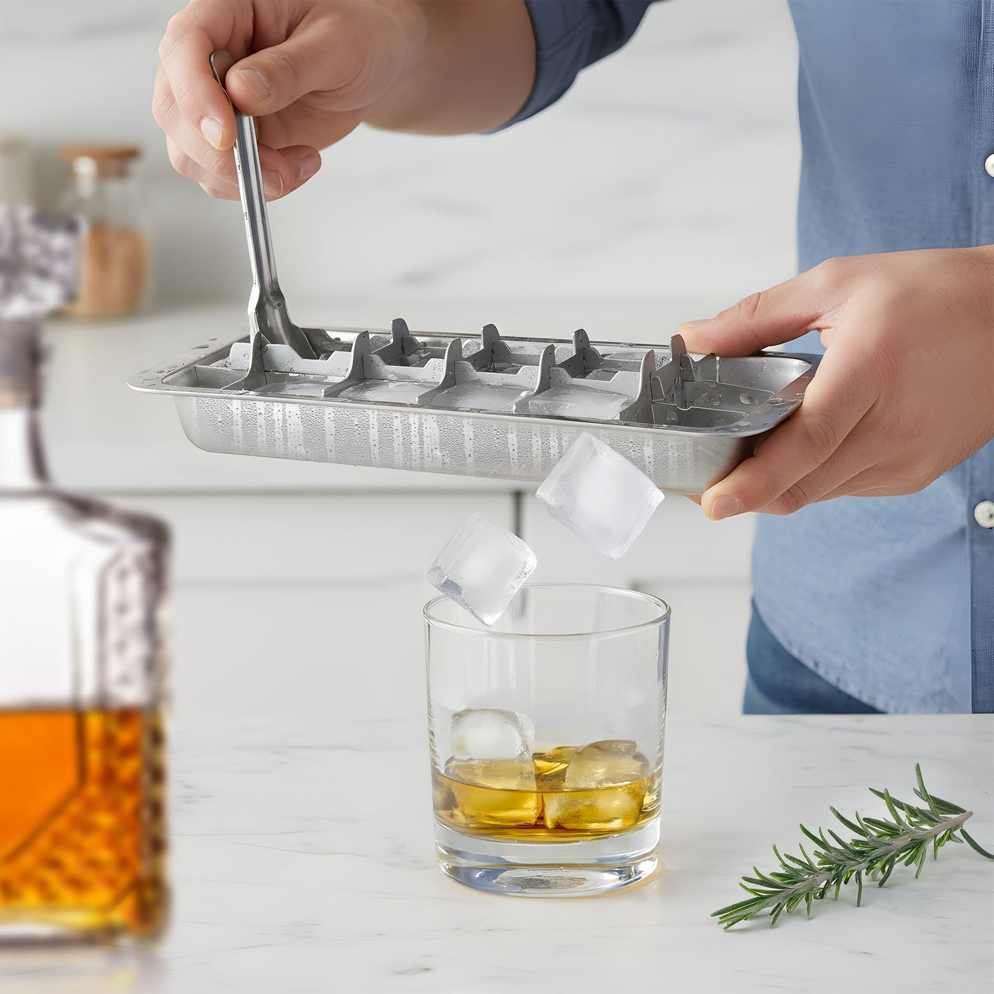 Stainless Steel Ice Cube Trays with Easy Release Handle, 2 Pack with Rack